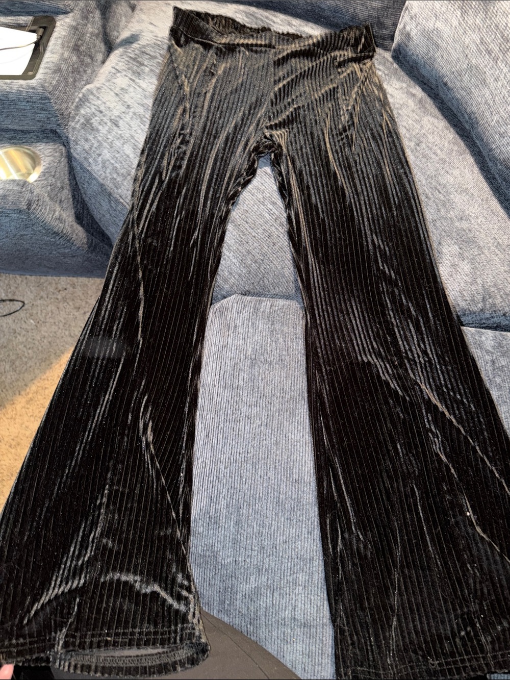 Black Velvet Ribbed Flare Pants